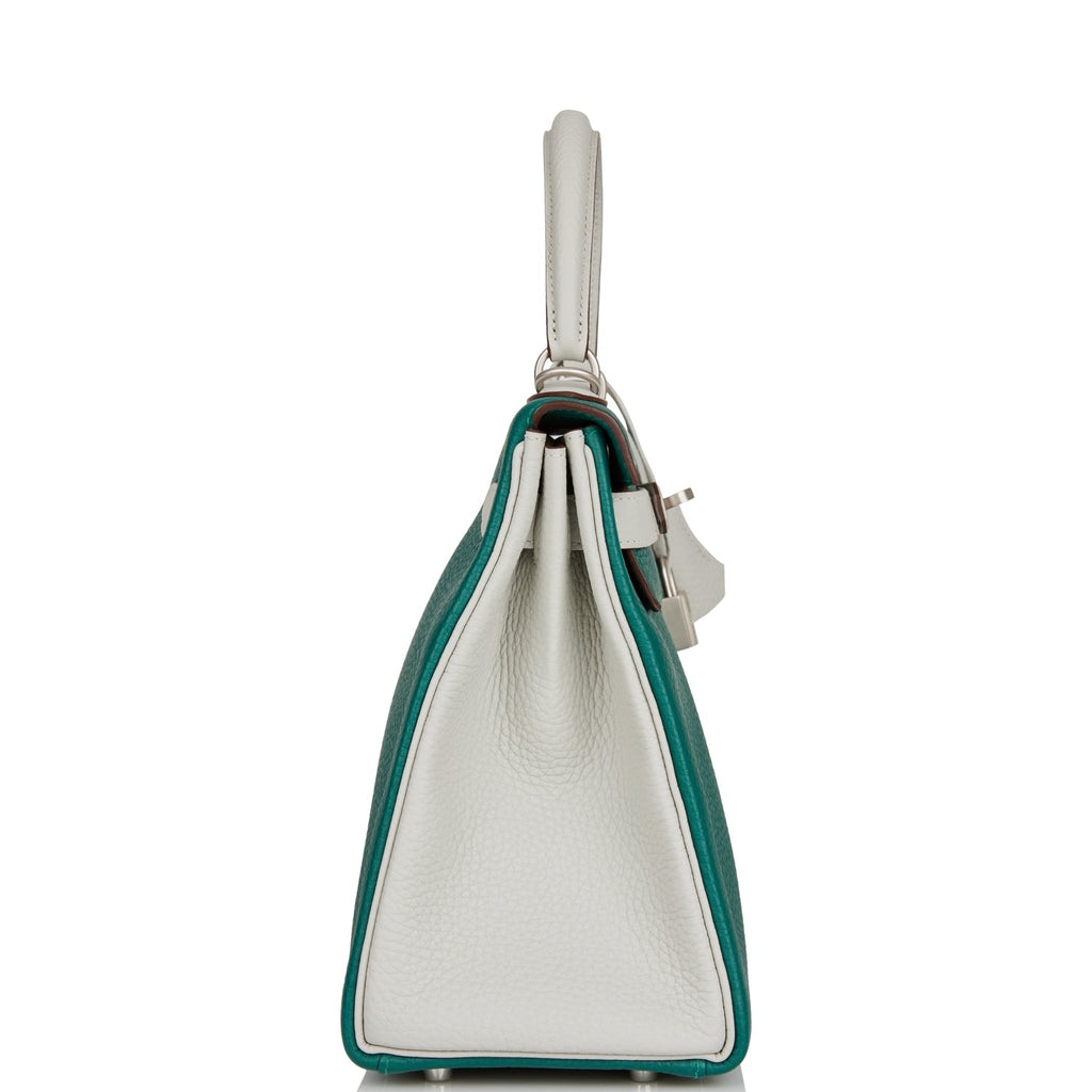 Hermes Kelly Retourne 28 Malachite and Gris Perle Clemence