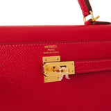 Hermes Kelly Sellier 25 Rouge Casaque Epsom Gold Hardware