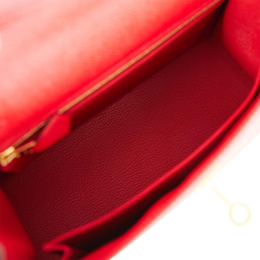 Hermes Kelly Sellier 25 Rouge Casaque Epsom Gold Hardware