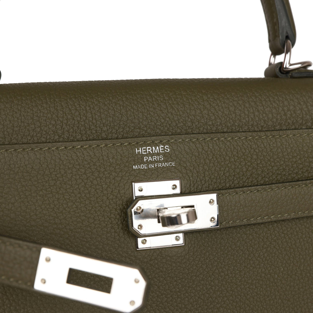 Hermes Togo Calf Kelly 25cm Bag in CC63 Vert Amande Gold Hardware in 2023