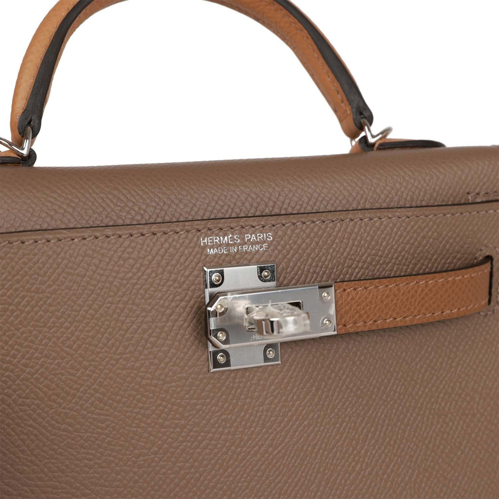 Hermes Kelly Sellier Tricolor Size 25 Etoupe/Halzan/Biscuit Epsom