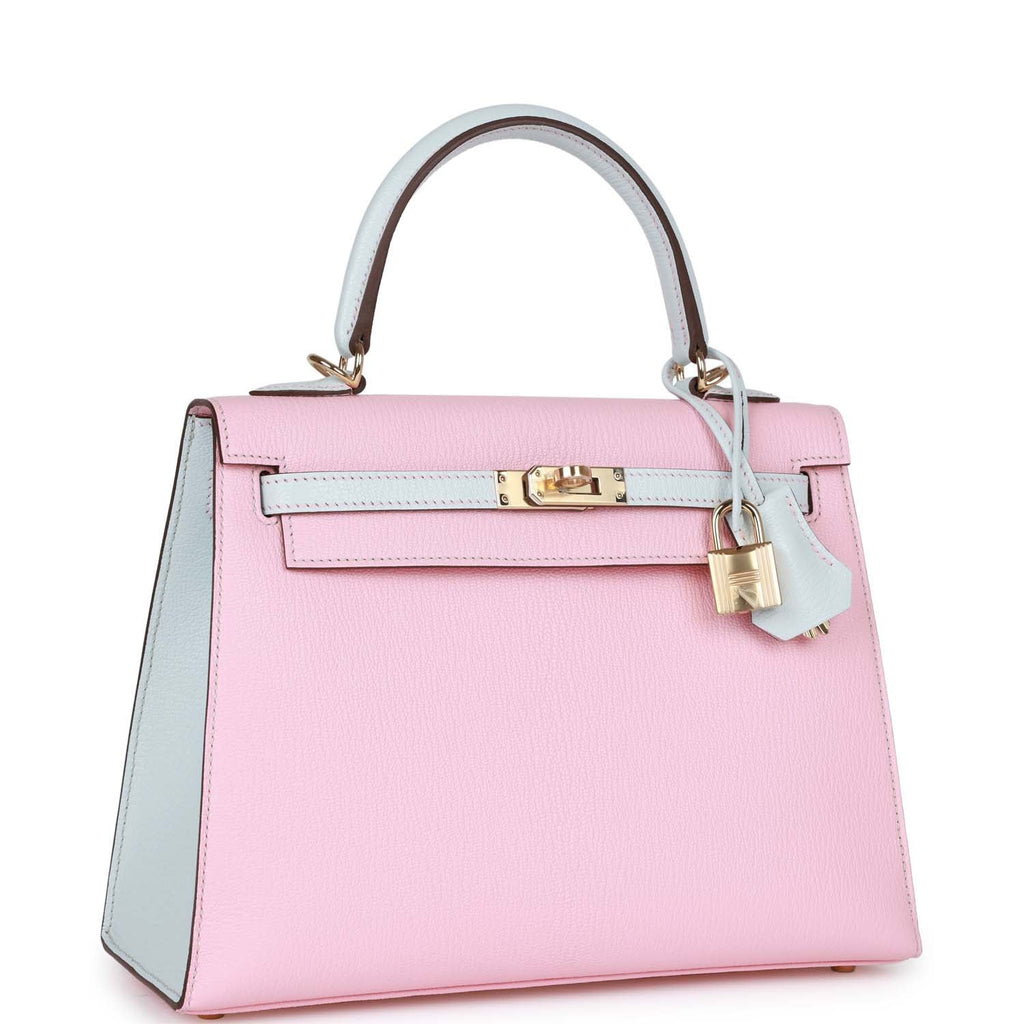 Hermes Special Order (HSS) Kelly Sellier 25 Rose Sakura and Bleu Brume –  Madison Avenue Couture