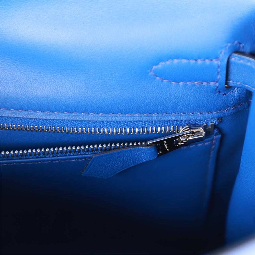 HERMÈS Kelly 25 handbag in Blue Royal Swift leather with Palladium