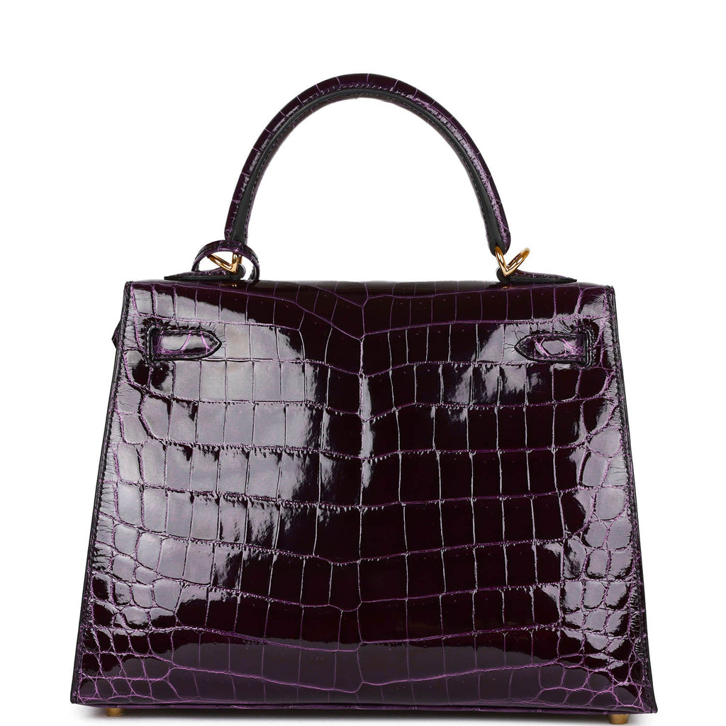 Hermes Bordeaux Shiny Niloticus Crocodile Kelly Cut with Gold