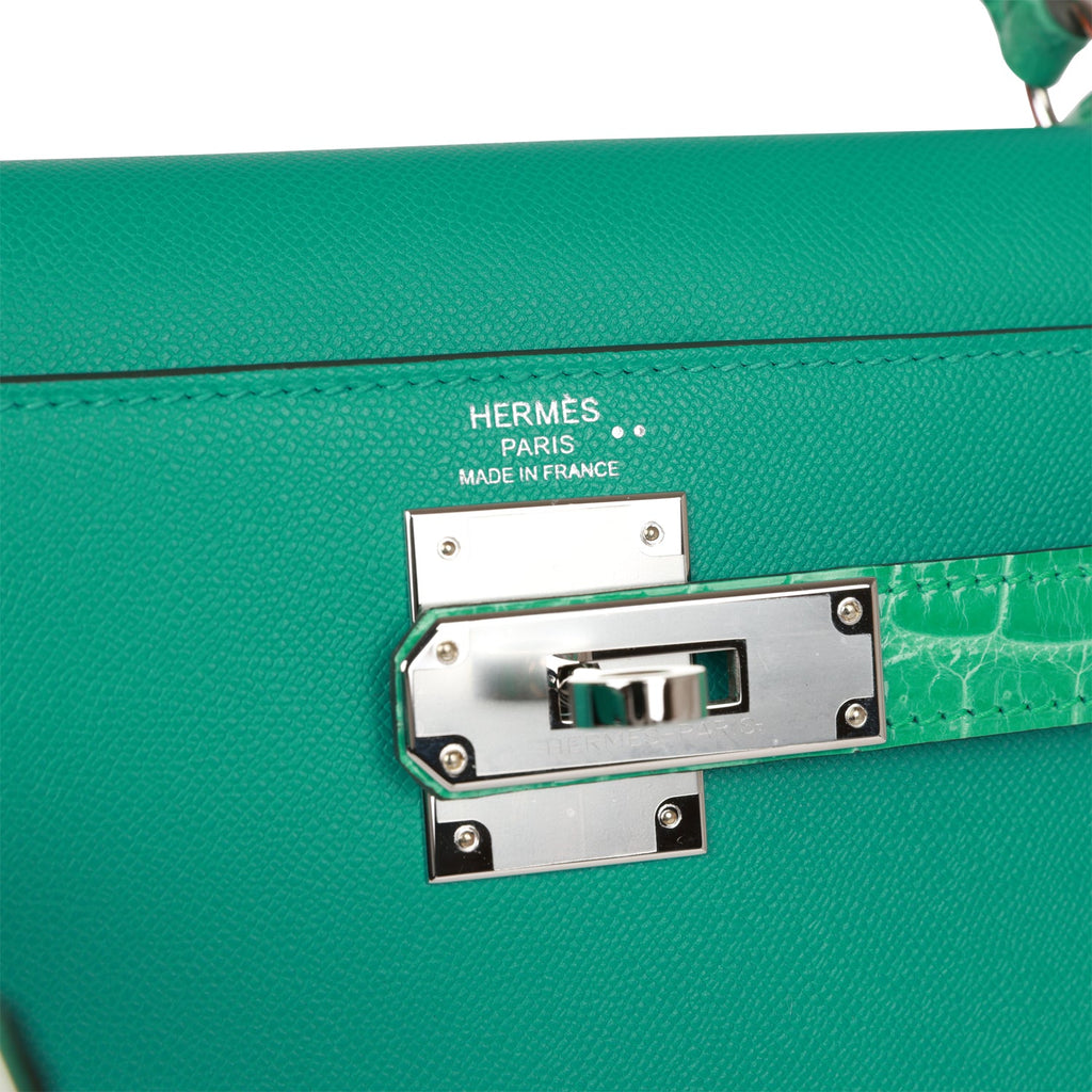 Hermes Kelly 28 Sellier Vert Vertigo Epsom Palladium Hardware #A