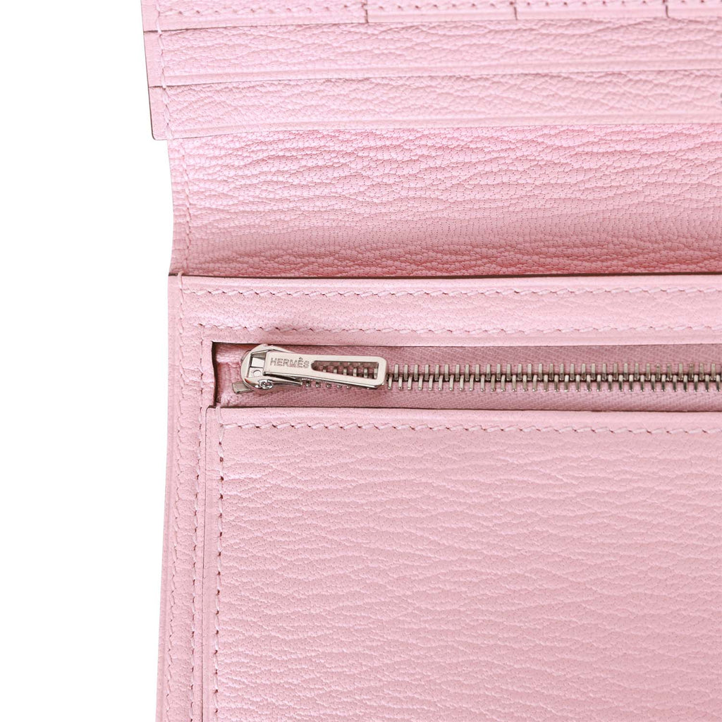 Hermes Bearn Gusset Wallet Rose Sakura Chevre Palladium Hardware
