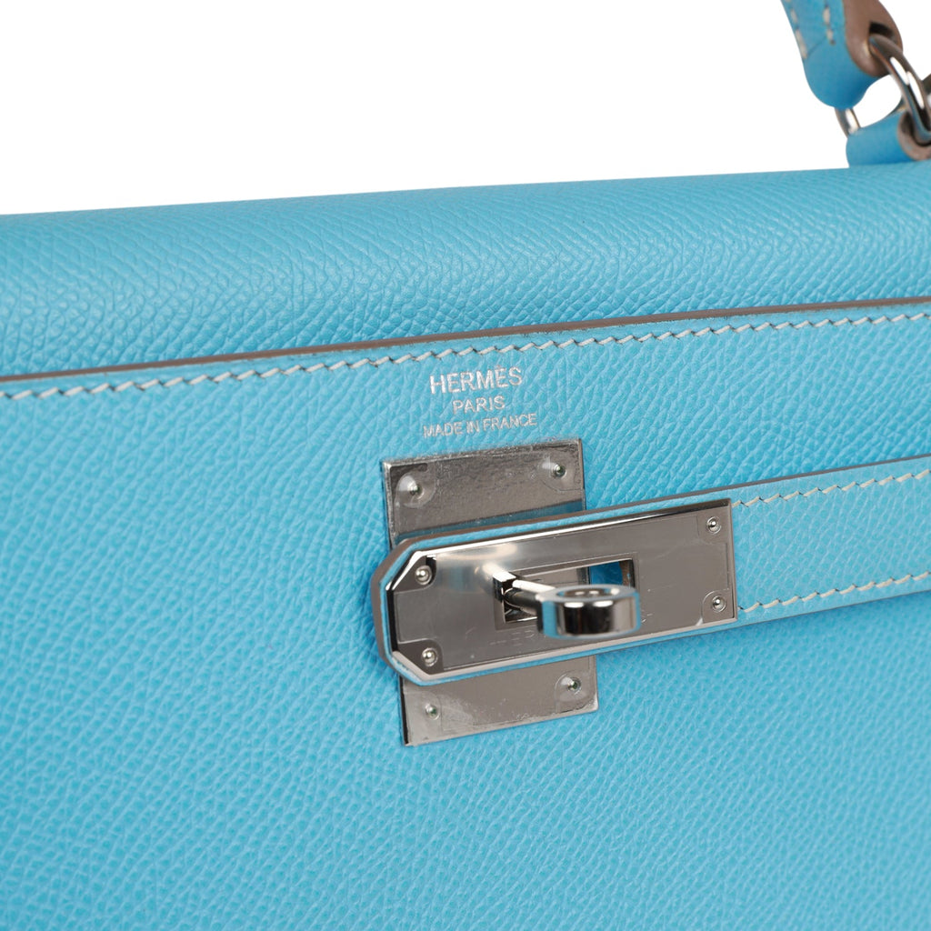 Hermes Kelly 32 Retourne Blue Celeste Epsom, Luxury, Bags