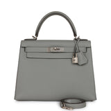 Hermes Special Order (HSS) Kelly Sellier 28 Gris Mouette Verso Togo Brushed Palladium Hardware