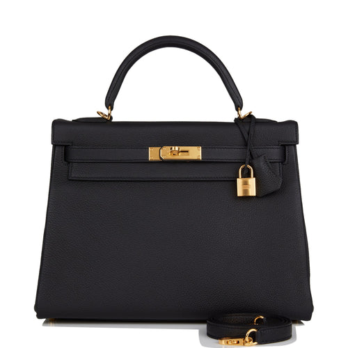 Hermes Kelly Retourne 32 Black Togo Gold Hardware