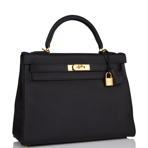 Hermes Kelly Retourne 32 Black Togo Gold Hardware