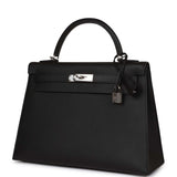 Hermes Kelly Sellier 32 Black Epsom Palladium Hardware