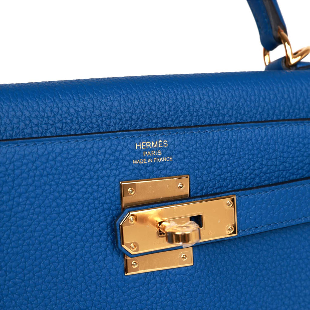 Hermès Kelly 25 Retourne Bag Azur Togo Blue Leather