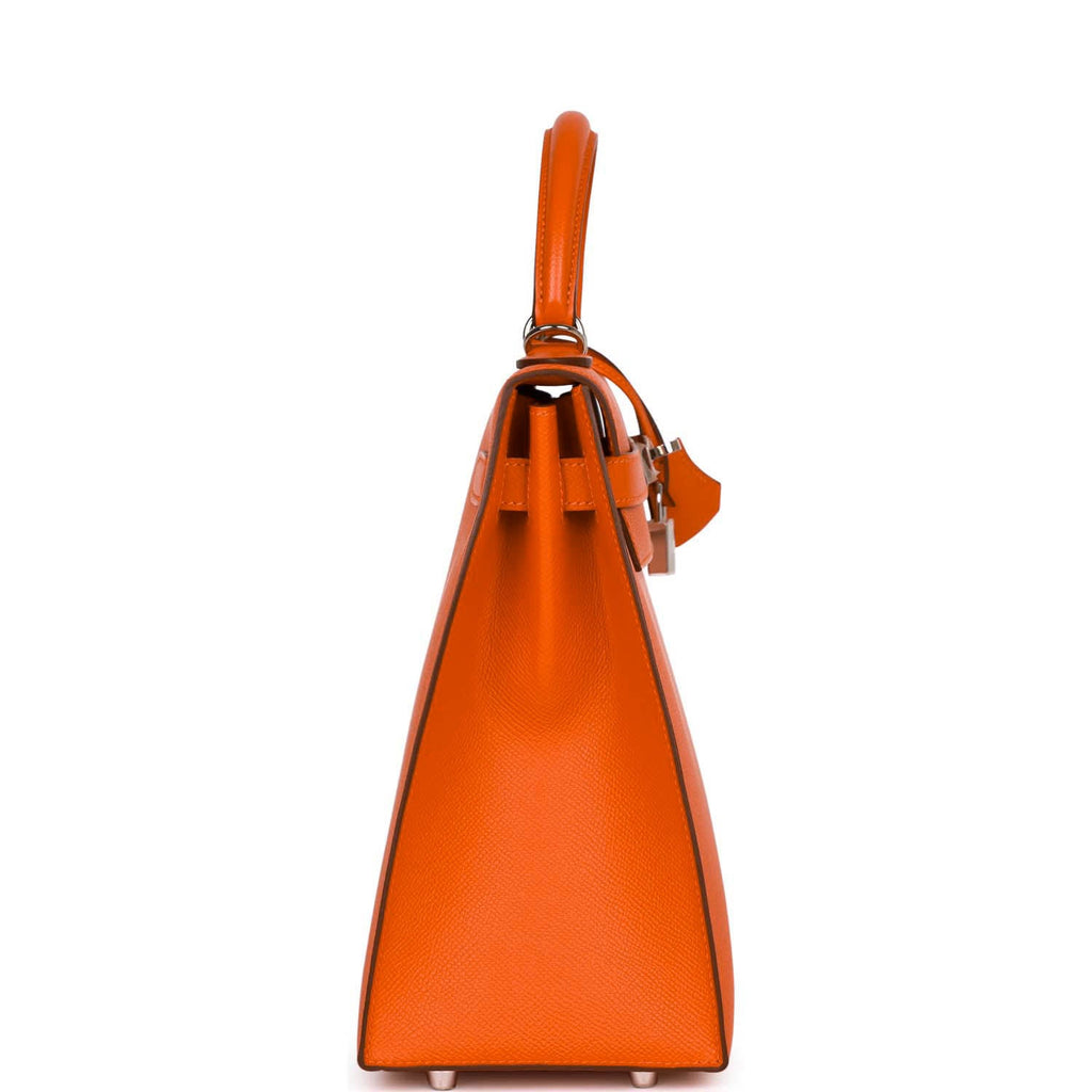 Hermes Orange Epsom Leather Palladium Hardware Kelly Sellier 32