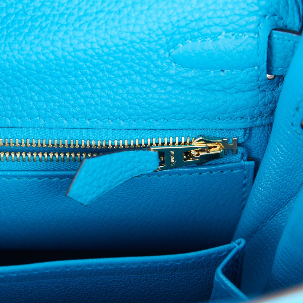 Hermes Blue Zanzibar 28cm Togo Kelly Bag Gold Hardware - Chicjoy