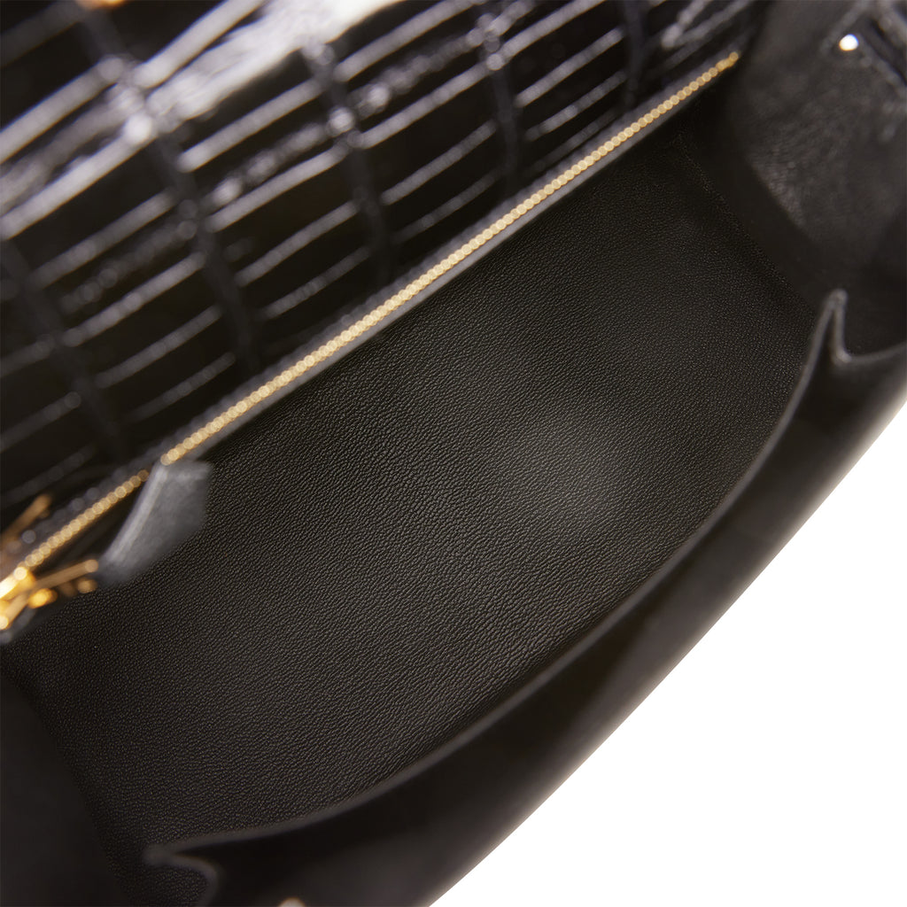 Hermes Kelly 25 Sellier Noir Black Alligator Lisse Shiny Gold Hardware #D -  Vendome Monte Carlo