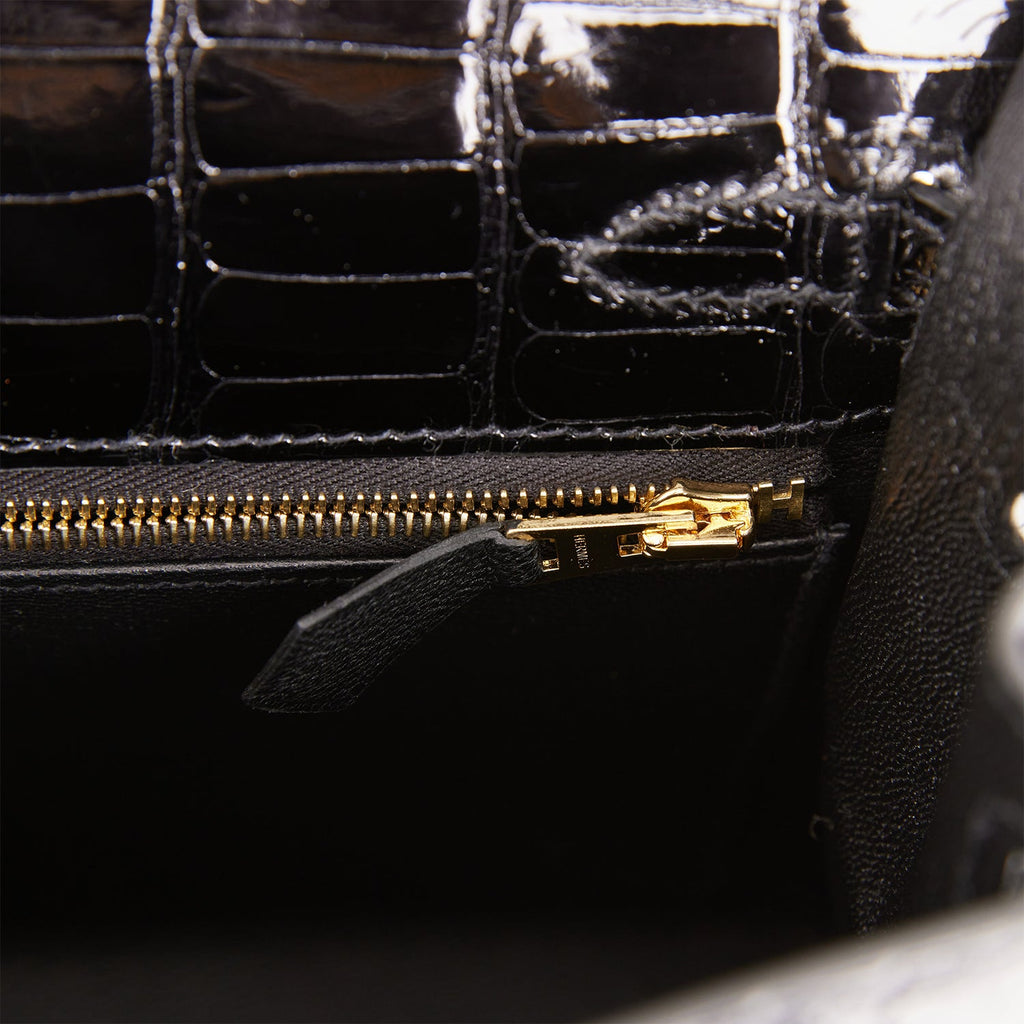 Hermes Kelly 25 Sellier Noir Black Alligator Lisse Shiny Gold Hardware #D -  Vendome Monte Carlo
