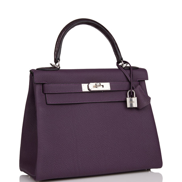 Hermes Kelly 28 Raisin Togo/Prunoir Alligator Touch Palladium Hardware ...