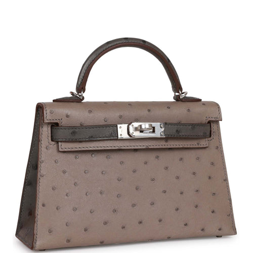 Hermes Kelly Handbag Bicolor Ostrich with Permabrass Hardware 28