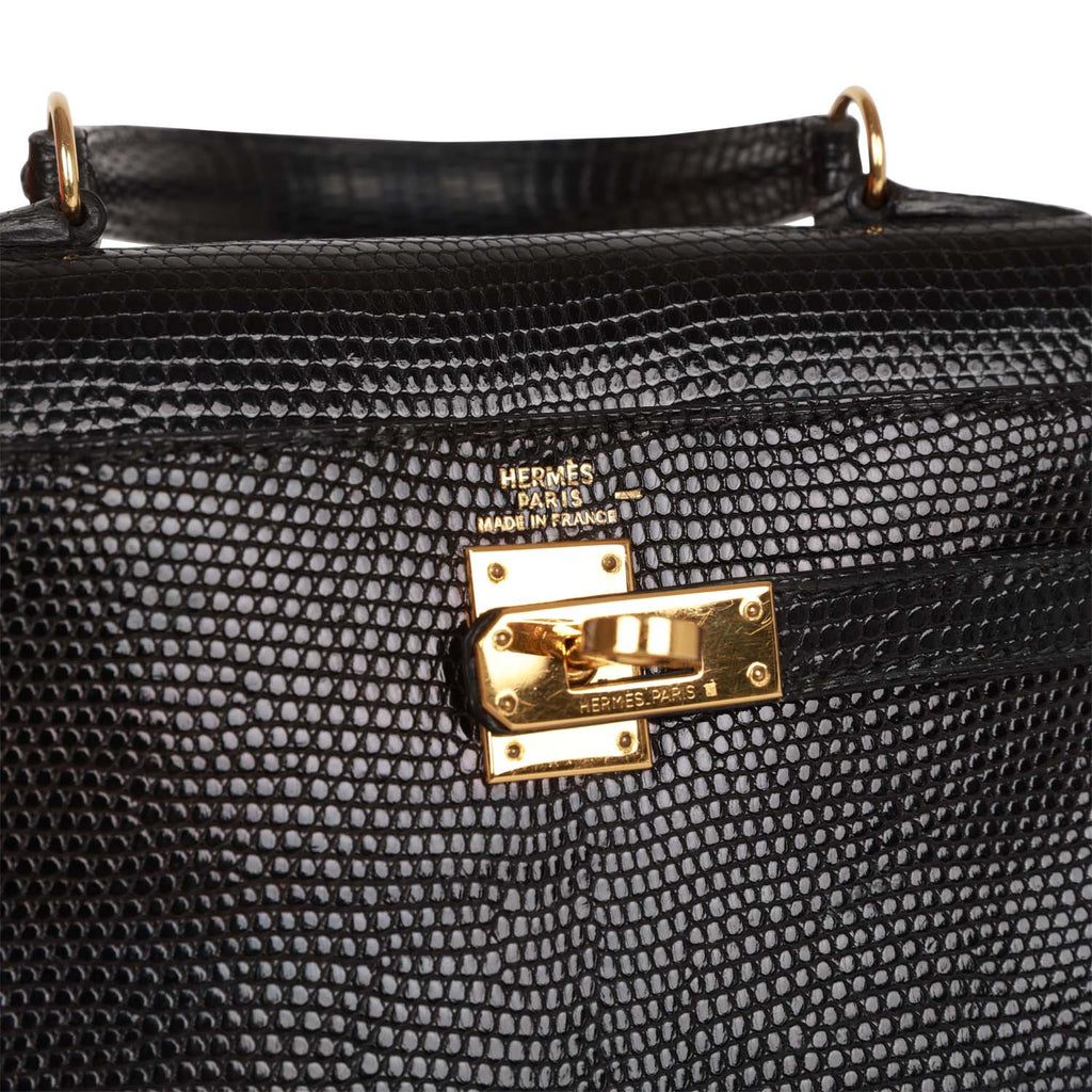 Hermès Kelly 20 Mini Vintage Black Lizard with Gold Hardware For Sale at  1stDibs