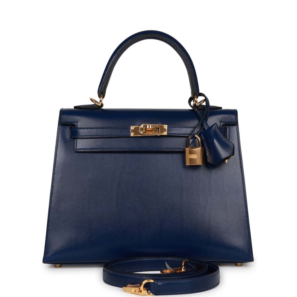 Pre-owned Hermes Special Order (HSS) Kelly Sellier 25 Etain and Bleu Paon  Epsom Gold Hardware