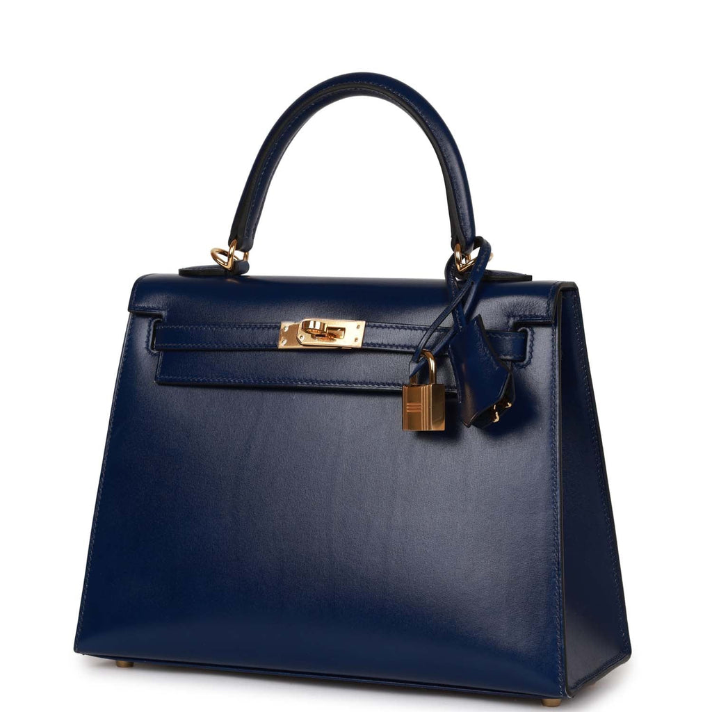 At Auction: Hermes Kelly Handbag Bleu Saphir Clemence with Gold