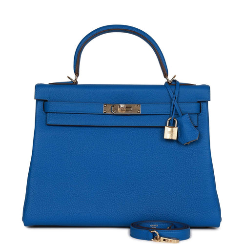 Hermès Kelly 32 Sellier Rouge Vif, Parchemin & Bleu Marine Calfbox Lea