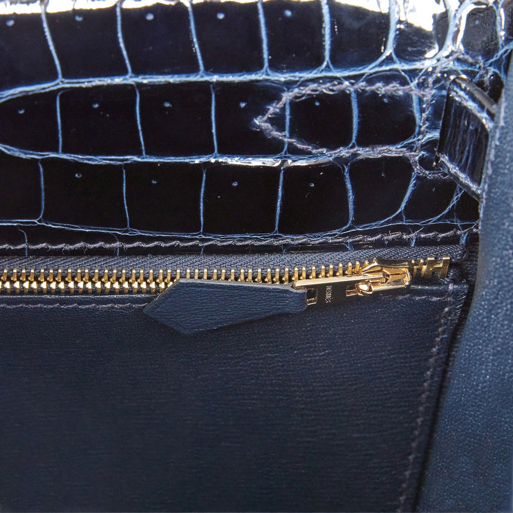 Hermes Kelly Sellier 25 Braise Shiny Porosus Crocodile Gold Hardware