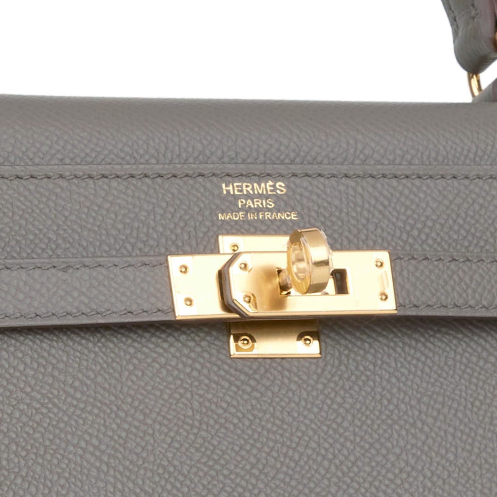 Hermes Kelly Sellier 25 Bag Etain Gold Hardware Epsom Leather New