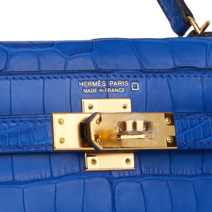 Hermes Kelly 20 Sellier Mini Blue Electric Alligator Gold Hardware