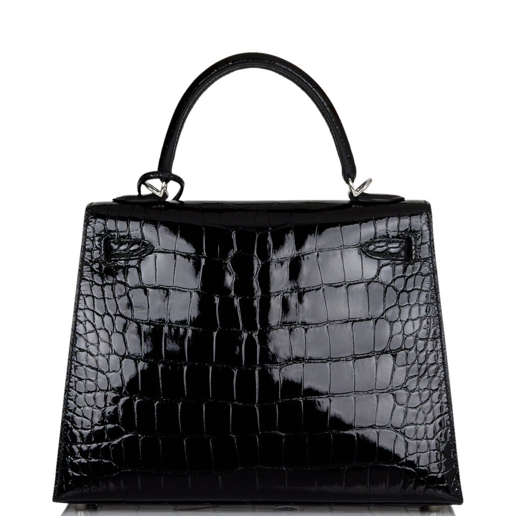 Hermes Kelly 25 Sellier Bag Black Alligator Palladium Hardware at