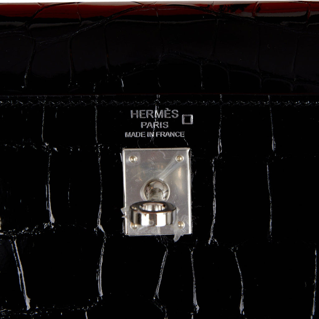Hermes Kelly Sellier 25 Noir Black Shiny Crocodile Alligator Handbag –  MAISON de LUXE