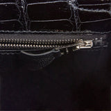 Hermes Kelly Sellier 25 Black Shiny Alligator Palladium Hardware