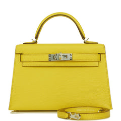 Hermes Kelly Sellier 20 Jaune de Naples Verso Chèvre Palladium