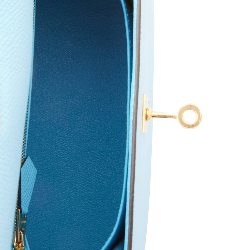 Hermes Kelly Sellier 25 Celeste Epsom Gold Hardware – Madison Avenue Couture