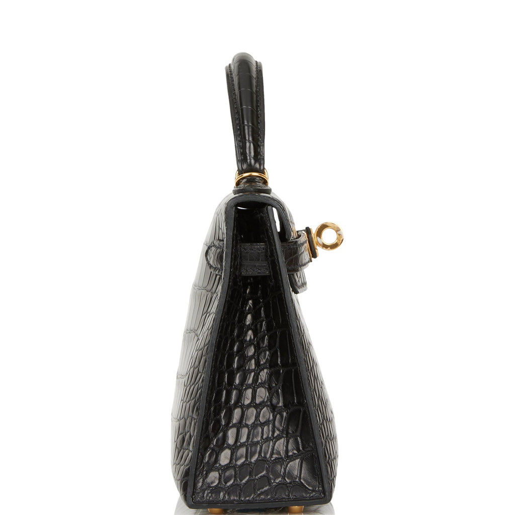 Hermès Kelly 25 Noir (Black) Sellier Alligator Mississippi Lisse Gold — The  French Hunter