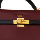 Hermes Special Order (HSS) Kelly Sellier 32 Rouge H and Black Sombrero Brushed Gold Hardware