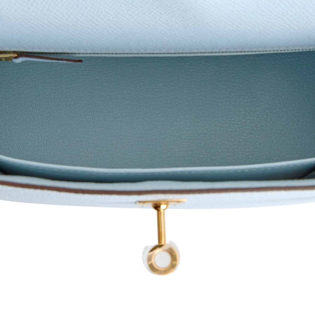 Hermes Kelly Sellier 25 Bleu Glacier Epsom Gold Hardware – Madison Avenue  Couture