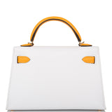 Hermes Special Order (HSS) Kelly Sellier 20 White and Jaune D'Or Epsom Permabrass Hardware