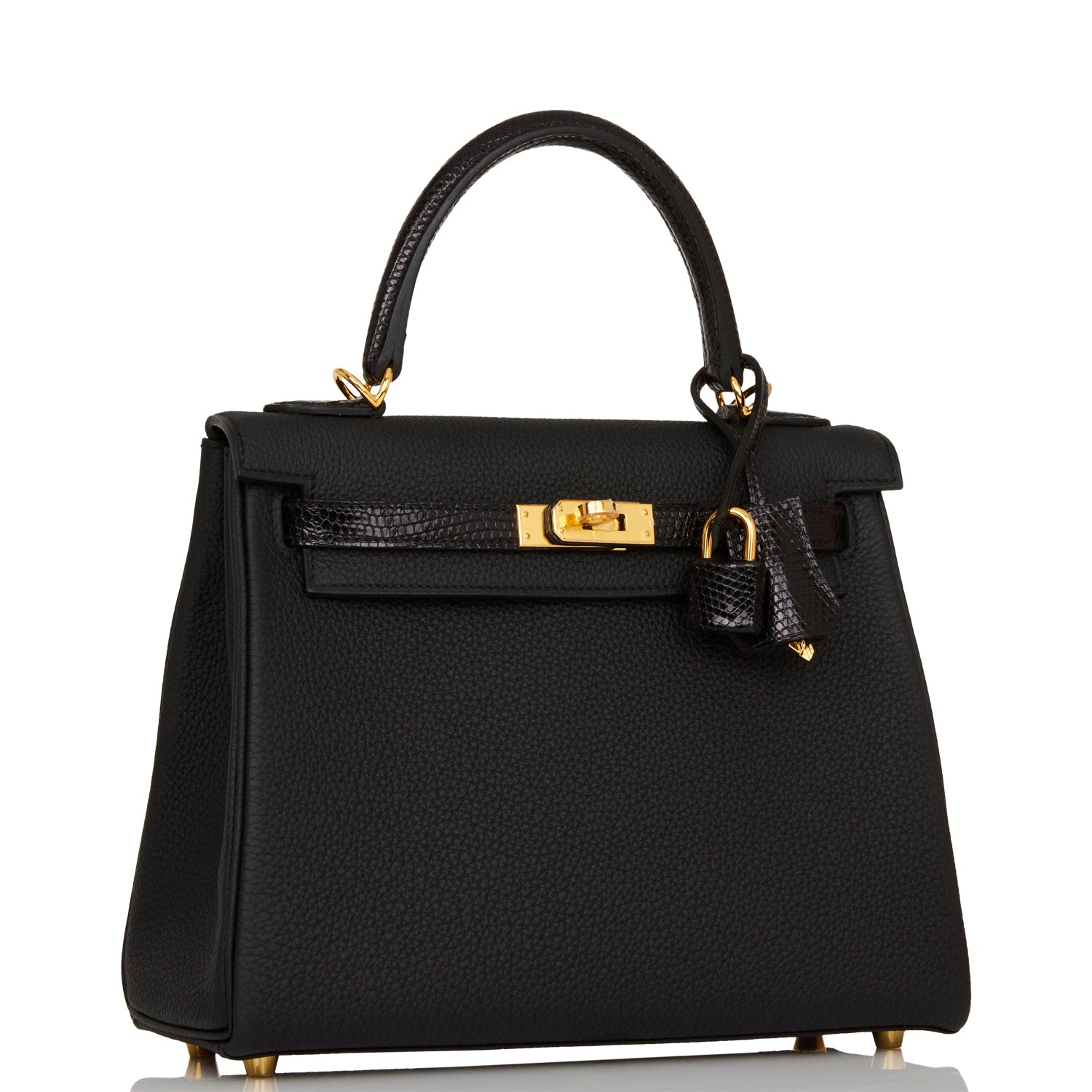 Hermes Kelly Retourne 25 Black Togo and Lizard Touch Gold Hardware ...