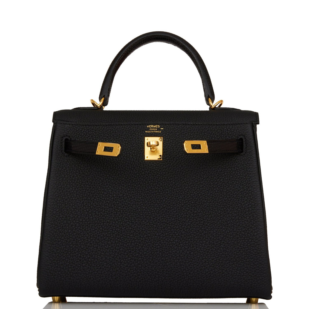 Hermes Kelly bag 25 Retourne Black Togo leather Gold hardware