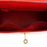 Pre-owned Hermes Kelly Sellier 28 Rouge Vif Lizard Niloticus Gold Hardware