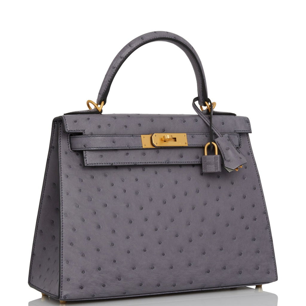 Hermes Kelly 25 Sellier Ostrich 80 Gris Perle GHW Stamp Z in 2023