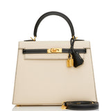 Hermes HSS Kelly Sellier 25 White and Etoupe Epsom Gold Hardware – Madison  Avenue Couture