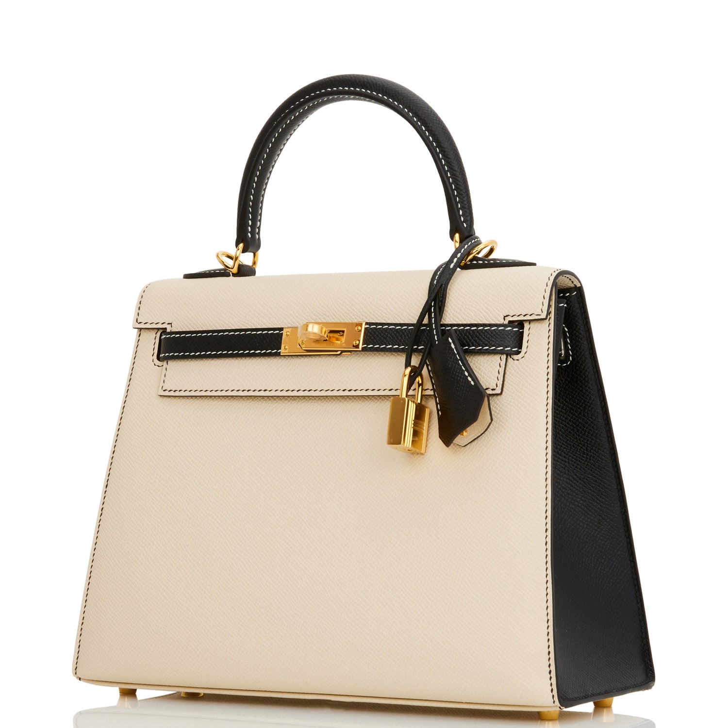 Hermes HSS Kelly Sellier 25 Nata and Black Epsom Gold Hardware ...