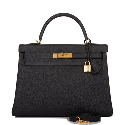 Hermes Black Togo Retourne Kelly 32cm Gold Hardware