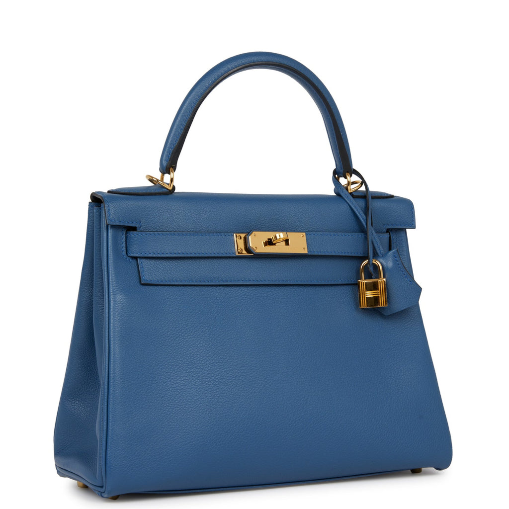 Hermes Kelly Sellier Bag 28cm Blue Glacier Epsom Gold Hardware