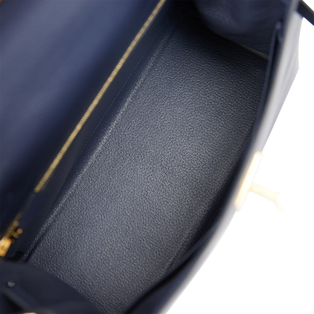 Splendid Hermès Kelly 28 Royal blue and gold Evercolor calf leather strap  inside, PHW, New condition, Full set Beige ref.231593 - Joli Closet