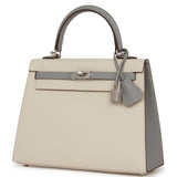 Hermes Special Order (HSS) Kelly Sellier 25 Craie and Gris Mouette Epsom Brushed Palladium Hardware