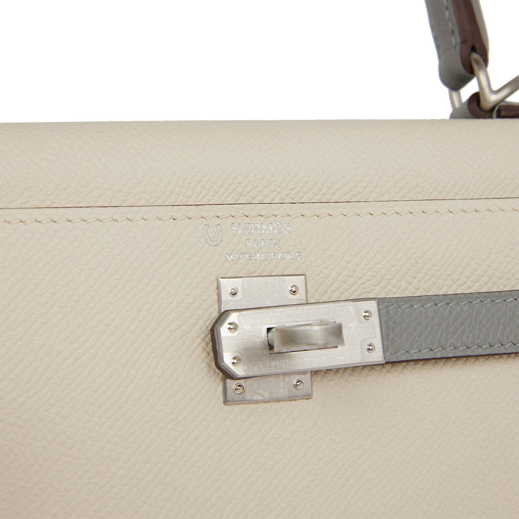 Hermès Kelly 25 Sellier Chalk Craie & Seagull Grey Gris Mouette Epsom with  Palladium Hardware - Bags - Kabinet Privé
