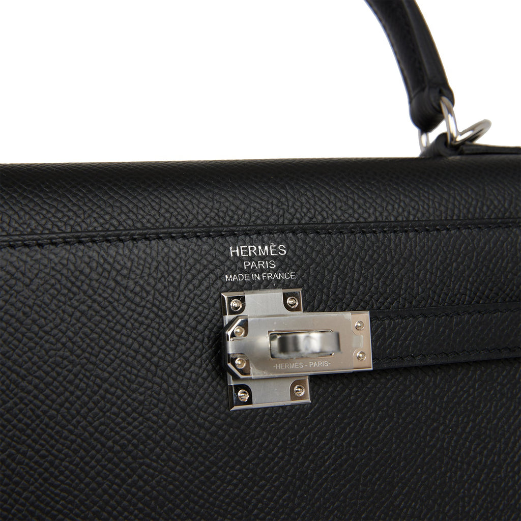 Hermes Kelly Sellier Epsom Palladium 25 Noir in Epsom Leather with